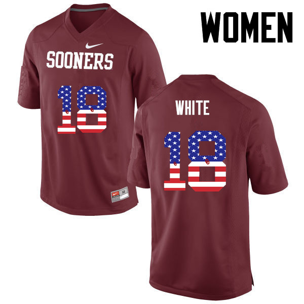 Women Oklahoma Sooners #18 Jason White College Football USA Flag Fashion Jerseys-Crimson